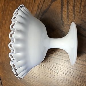 Vintage Fenton Milk Glass Silver Crest Ruffled Edge Compote/Candy Dish/Catchall